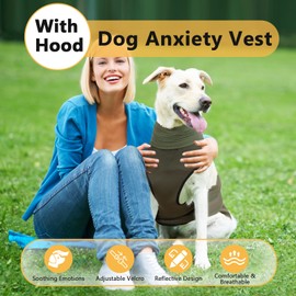 Dog Anxiety Vest with Calming Hood, Adjustable Reflective Dog Jacket for Thunderstorms & Fireworks, Breathable Stress Relief Coat for Nervous Dogs (Green, XL)