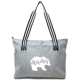 Brooke & Jess Designs Mommy Bag for Hospital - Mama Bear Mom Tote Bag - Mom Bags for Women, Maternity Bags for Expecting Mamas, Gifts for Mom (Mama Bear Tessa Gray)