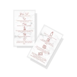Brow Tint Aftercare Instruction Cards | 50 Pack | Physical Printed 2 x 3.5” inches Business Card Size | Starter Lift Kit with Tint at home diy aftercare supplies | Marble with Rose Gold Icon Design