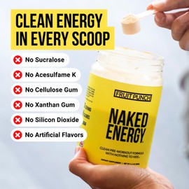 NAKED Fruit Punch Energy - Clean Pre Workout Supplement for Men and Women, Vegan Friendly, No Added Sweeteners, Colors Or Flavors - 30 Servings