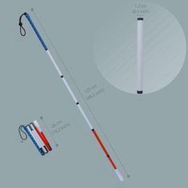 Carbon Fiber Folding Blind Walking Stick with Wrist Strap - White Cane for Visually Impaired and Low Vision Individuals (Blue Handle, 49.2 inch (125 cm))