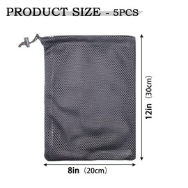 AMYXIYUAN 5Pcs Nylon Sack Durable Net Bag Black Mesh Bag Multi-Functional Drawstring Mesh Bags Polyester Drawstring Net Bags
