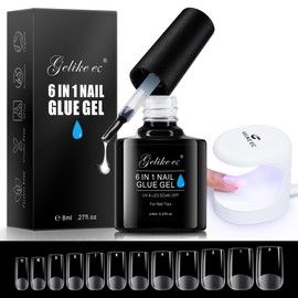 Gelike ec Nail Tips and Glue Gel Kit SHORT SQUARE Nail Tips for Gel Extensions 240PCS, Soft Gel Full Cover Nail Tips, 6 In 1 Nail Glue UV, Mini UV Nail Lamp, Nail Art Starter Kit, Chritmas Gift