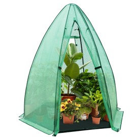 EAGLE PEAK Portable Mini Dome Greenhouse with Zippered Door and Mesh Window, Outdoor Mini Hexagon Greenhouse Kit for Indoor Outdoor Gardening 63"x63"x72", Green PE Cover