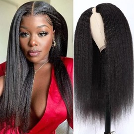 Real Hair Wig V Part Wig Human Hair Kinky Straight Glueless Wigs V Part Human Hair Wig Human Hair Wig Yaki Human Hair Wigs for Women Natural Hairline Clips In Wigs 16 Inches