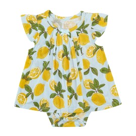 DREAMHALO Baby Girl Bodysuit Dress Toddler Infant Girls Ruffle Sleeves Clothes Snap Jumpsuit One Piece Bamboo Viscose, Lemons 6-12 Months