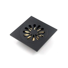 Antrader Odor-proof Floor Drain, Copper Bathroom Tile Insert Shower Drainer with Removable Strainer Cover, 4-inch Square Anti-clogging for Kitchen Balcony Garage, Matte Black