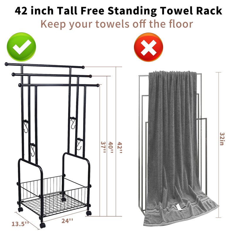 42" Tall Bathroom Towel Rack, Standing Towel Racks, 3 Tier