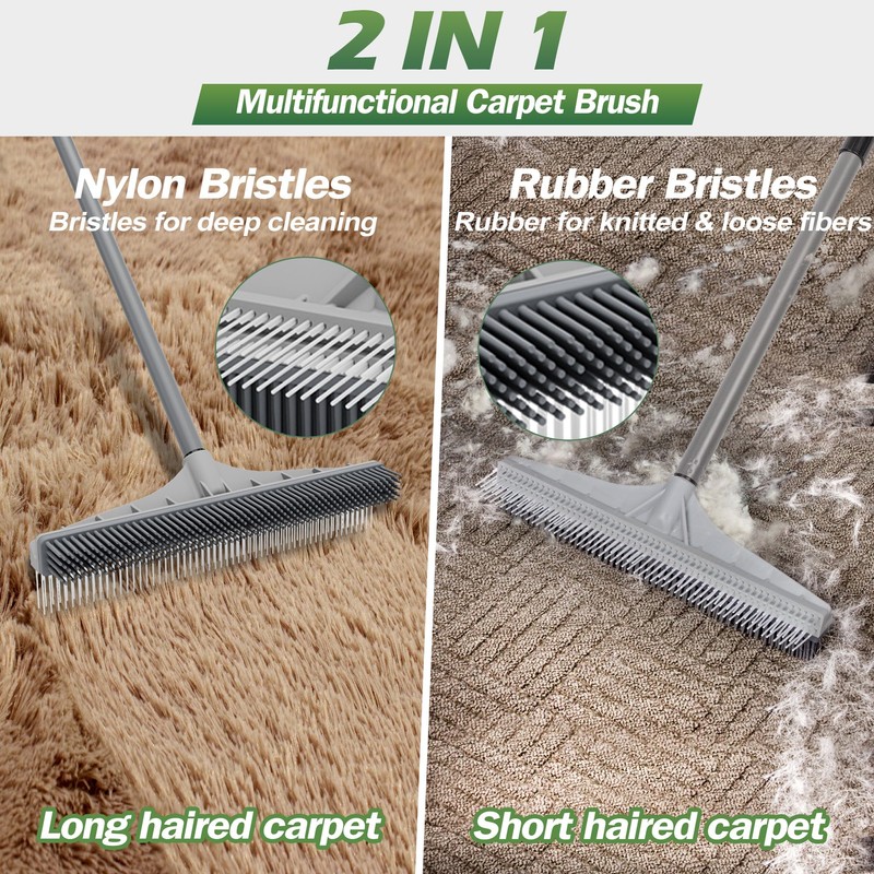 Walensee Carpet Rake for Pet Hair Removal, 61" Carpet Hair