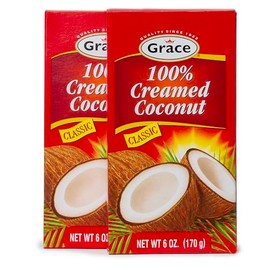 Grace Pure Creamed Coconut 6 oz - 2 pack - Crema de Coco - No Gums, No Preservatives & No Added Water
