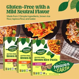 Heaven & Earth Brown Rice Pasta Variety Pack, 12oz (1 Rotini, 1 Penne, 1 Elbows) | Whole Grain | Gluten Free | Amazing Texure - Tastes Like Regular