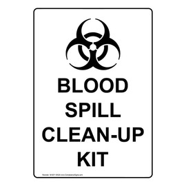 ComplianceSigns.com Vertical Blood Spill Clean-Up Kit Label Decal, 5x3.5 in. 4-Pack Vinyl for Facilities
