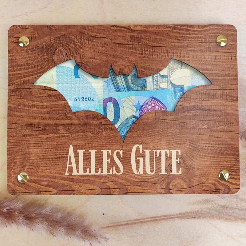 Fledermaus Deko - XL Geldgeschenk aus Holz inkl. Ständer |