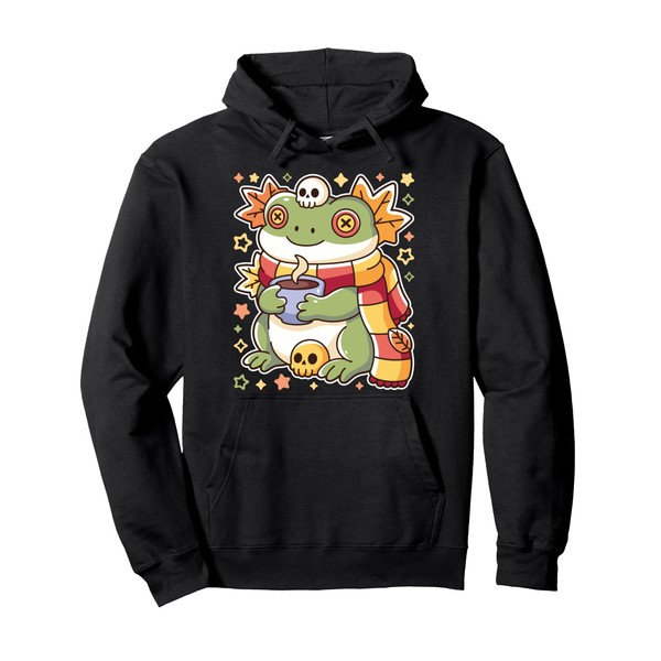 Frog Rana Drinking Hot Chocolate Spooky Creepy Frog Lover Pullover