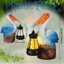 Leinuosen Pelican Garden Statue with Solar Lantern 6.3" Pelican Solar Light for Outside Decor Sculptures & Statues Lights for Lawn Decor Unique Ornament Women Mom Gift