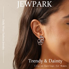JEWPARK 12 Pairs Silver Clip on Earrings for Women 14K Gold Plated Chunky Silver on Hoop Earrings Non-Pierced Fake Earrings Set