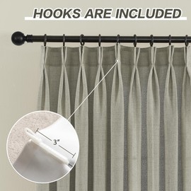 MASWOND Natural Pinch Pleated Semi Sheer Curtains, Textured Linen Blended Pinch Pleat Drapes for Living Room Bedroom, Light Filtering Window Curtains with Hooks (1 Panel 52" x 63" Taupe)