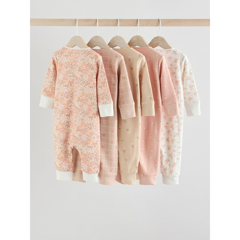 NEXT Pack of 5 baby pyjamas with two-way zip, neutral