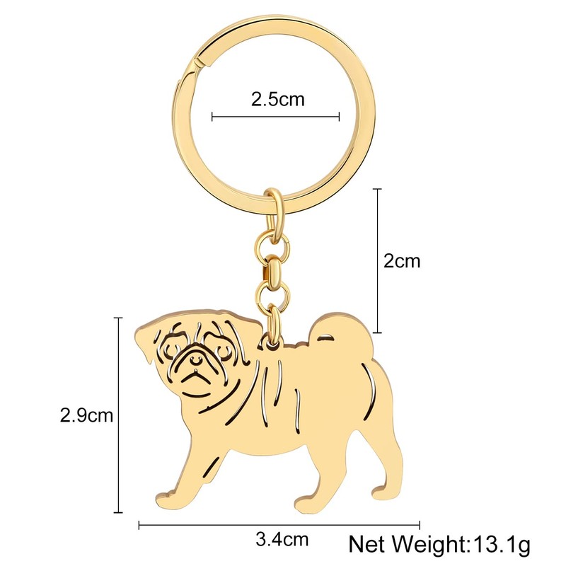 BAMAY Stainless Steel Cute Dog Breeds Puppy Keyring Pug Corgi
