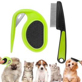 2PCS Flea Comb-Pet Knotting Comb, Tick Comb for Long Haired Pets- Remove Clumps Stainless Fine Tooth Dog Eye Comb Tear Stain Comb for Small Dogs Cat Pet Grooming Comb