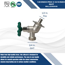 1 Piece XFITTING 1/2" Pex X 3/4 GHT Sillcocks, GHT (Garden Hose Threaded), Brass Crimp Fittings - Brass, Pex B