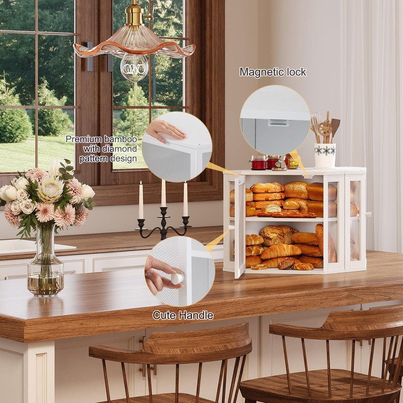 Furshus Corner Bread Box for Kitchen Countertop,Bread Storage for Homemade