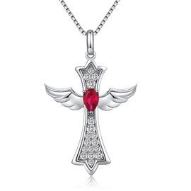 jiamiaoi 18K White Gold Plate Brilliant Cross Necklace with Amber 925 Sterling Silver Cross Chain, Cross Wing Pendant, Arwen's Evening Star from Lord of the Rings, Rose Chain, Sterling Silver White