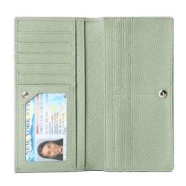 SENDEFN Women's Thin Wallet, Genuine Leather, Small Purse, RFID Protection, Thin Clutch for Women with 11 Card Slots and Zip Coin Compartment, light green, Modern