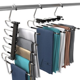 Utopia Home Pants Hangers Space Saving 2 Pack - Space Saving Hangers Or Closet Organizer for Clothes, Scarf, Pants & Skirt with S-Type Stainless Steel Hook & Anti-Slip Design (Black)