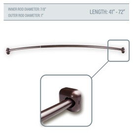 A&F Rod Decor 1" Curved Shower Curtain Rod, Expandable from 41” to 72” - Bronze