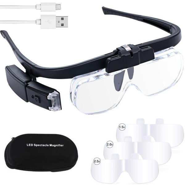 Lupa con Luz LED, Gafas Lentes Lupa Recargables USB, 3