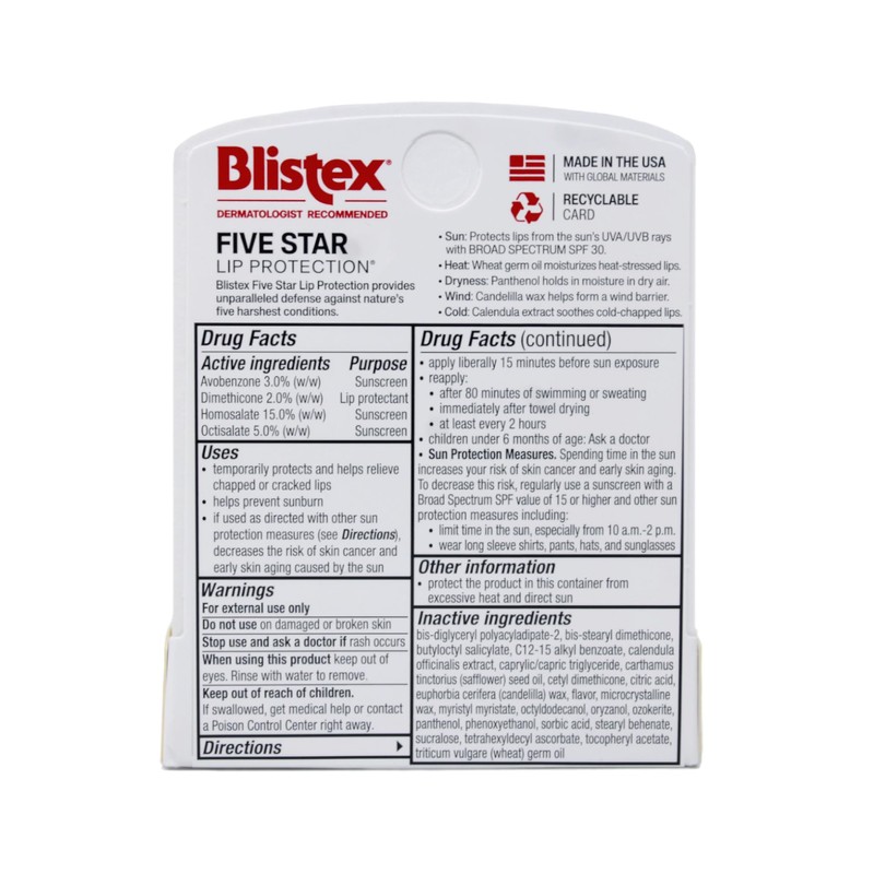 Blistex Five Star Lip Protection SPF 30 Lip Protectant, 0.15