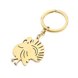 NEWEI Thanksgiving Turkey Keyring Stainless Steel Chicken Keychain Festival Key Chain for Women Girls Purse Charm, Gold Plated, Medium