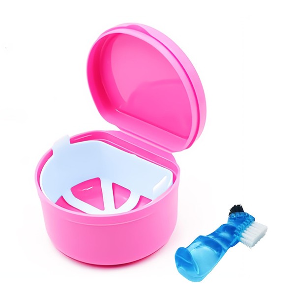 Ymlobch [2025 Upgrade] Pink Denture Soak, Retainer Cleaning Box, Leak
