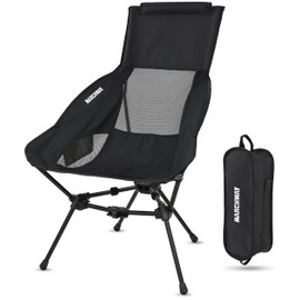 MARCHWAY Lightweight Folding High Back Camping Chair with Head Support, Stable Portable Compact for Outdoor Camp, Travel, Beach, Picnic, Festival, Hiking, Backpacking (Highback Black)