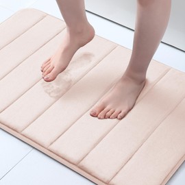 OLANLY Memory Foam Soft Bath Mats Non-Slip Absorbent Bathroom Rugs Rubber Back Runner Mat for Kitchen Bathroom Floors 16" x 24", Pink