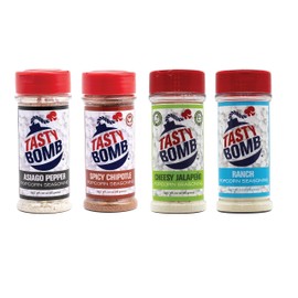 Tasty Bomb Popcorn Seasoning Set - Zesty Popcorn Seasoning Powder Variety Pack of 4 - Hot & Spicy Popcorn Flavoring with Asiago Pepper, Spicy Chipotle, Cheesy Jalapeno & Ranch Popcorn Seasoning Powder
