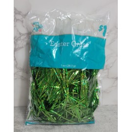 Easter Basket Grass Plastic Green Shiny Christmas Filler Decor Discontinued 1oz