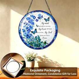 Stained Glass Window Hanging Sun Catcher Memorial Ornaments Flower Butterfly Suncatcher with Poem Sympathy Gifts for Loss of Loved One Indoor Window Home Decor Suncatchers for Windows Hanging 7.8 in