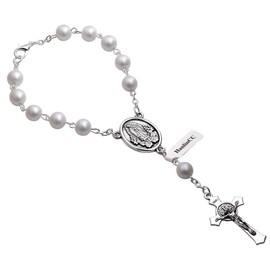 HanlinCC One Decade Catholic Rosary with St.Michael Divine Mercy Guadalupe Medal Auto Rosary Hang on Rearview Mirror (Black St.Michael)