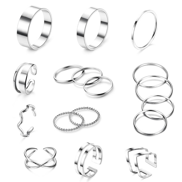 Kakonia 17Pcs Knuckle Rings for Women Silver/Gold Stainless Steel Plain