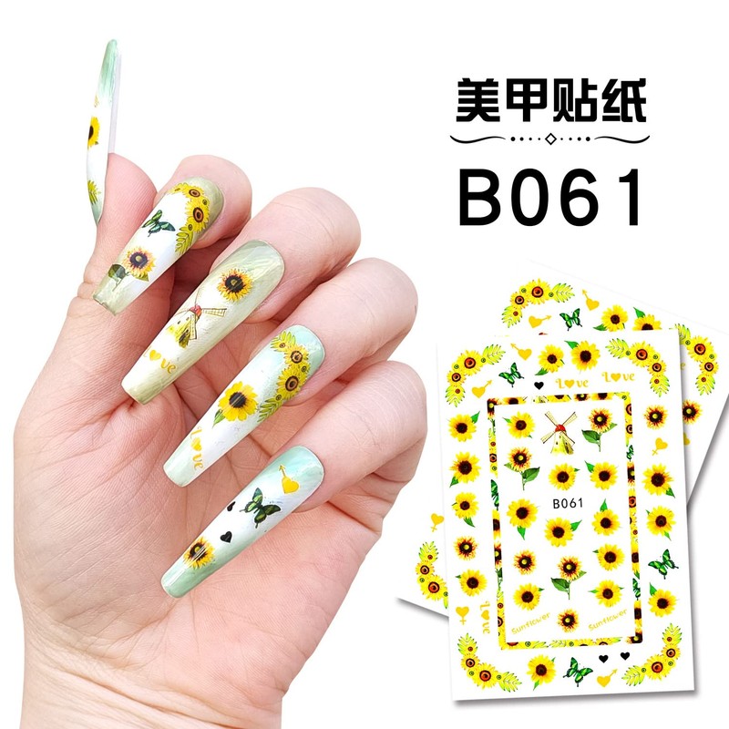 LANODO 12 Pcs Nail Stickers 3D Multiple Styles Sunflower DIY