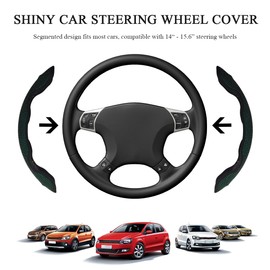 MUQIDA 2PCS Steering Wheel Cover, Sparkling Rhinestone Segmented Steering Wheel Protector Fit 14-15.6 Inch, Non-Slip Wheel Wrap Cover Bling Car Interior Accessories for Women Girls (Green)