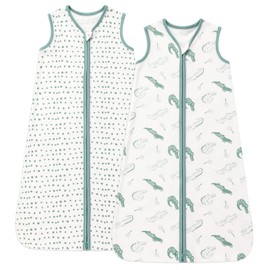 DaysU Baby Sleep Sack 18-24 Months 100% Cotton, Baby Boy Wearable Blanket 2-Way Zipper TOG 0.5, Breathable Lightweight Baby Sleeping Bag 2 Pack, Toddler Sleep Sacks 2t, Green Crocodile, X-Large