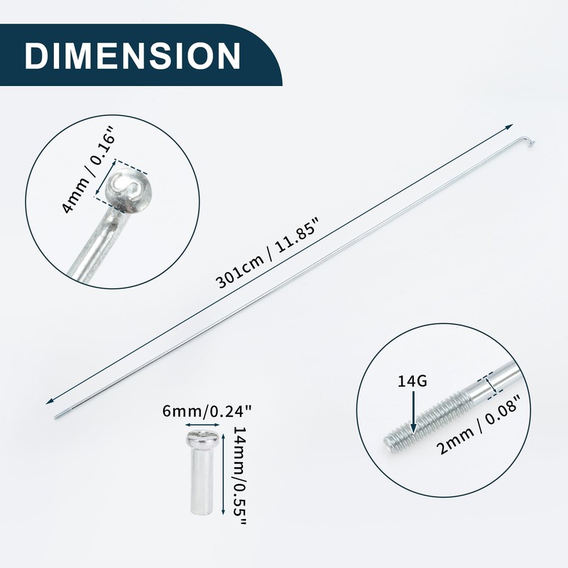 TUCKBOLD Bicycle Spokes Bike Wheel Spokes Silver Tone Nipple 1