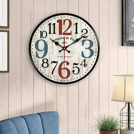 EUMZFF Creative Vintage Personality Big Numbers Wall Clocks, Silent Non-Ticking Wall Clocks,Battery Operated Round Wall Clock 12 * 12inch