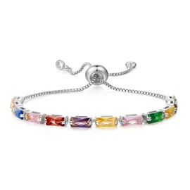 KissYan Tennis Bracelet for Women, 14K Gold Plated Silver Cubic Zirconia Adjustable Slider Bracelets Classic Trendy Jewelry Gift for Girls(Colorful)