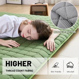 Zelladorra Japanese Floor Mattress Twin, Anti-Slip Japanese Futon Foldable Tatami Mat for Guests, Green