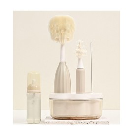 Baby Bottle Brush Kit with Push-Press Bubble and Drying Rack for Bottle Cleaning, Bendable Bottle Cleaner Brush for Baby Bottles, Breast Pumps, Nipples, Straws and More. Perfect for Home&Travel