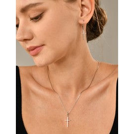 YL Women's Cross Necklace Sterling Silver Criss Polished Pendant 18k White Gold Plated Jewelry